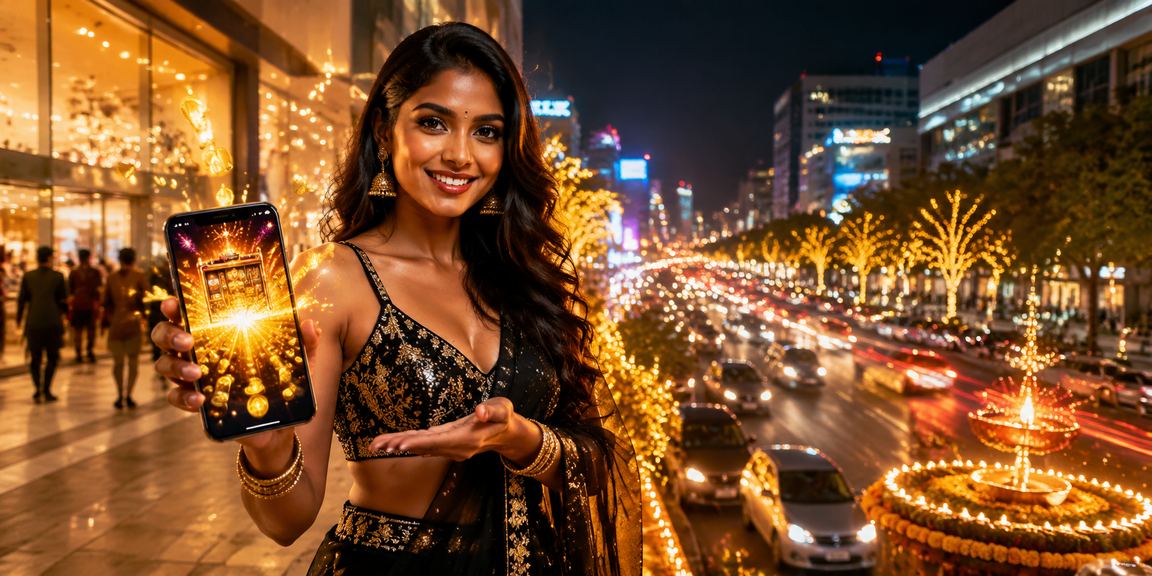 Diwali festival themed slots game scene on Bangalore MG Road